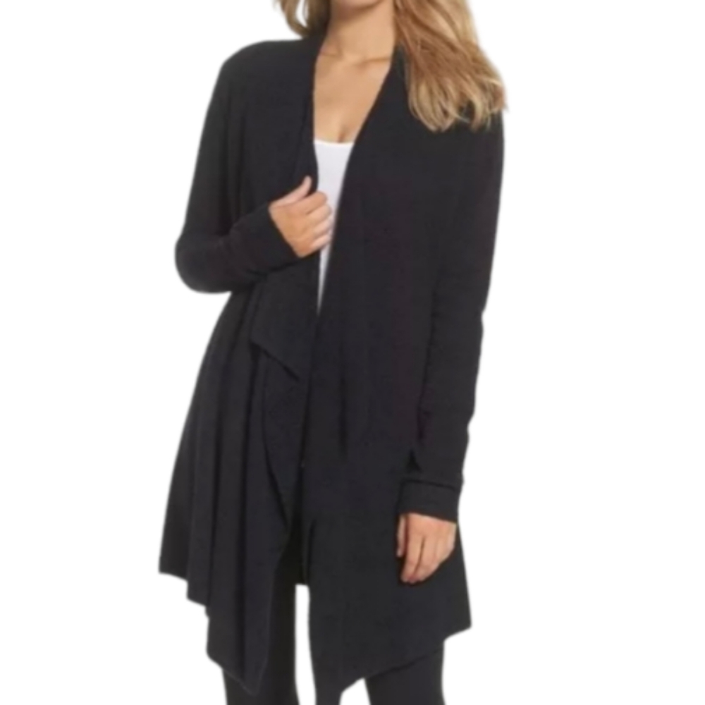 Barefoot Dreams Calypso Bambo Chic Lite Black Wrap Open Front Cardigan Sz S/M